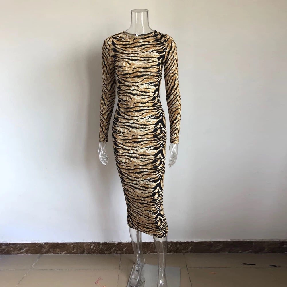 chinese dress ladies Long Tiger Stripe Dress – Bourgèois Fashtique