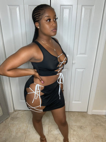 Strings Attached Lace Up Skirt Set